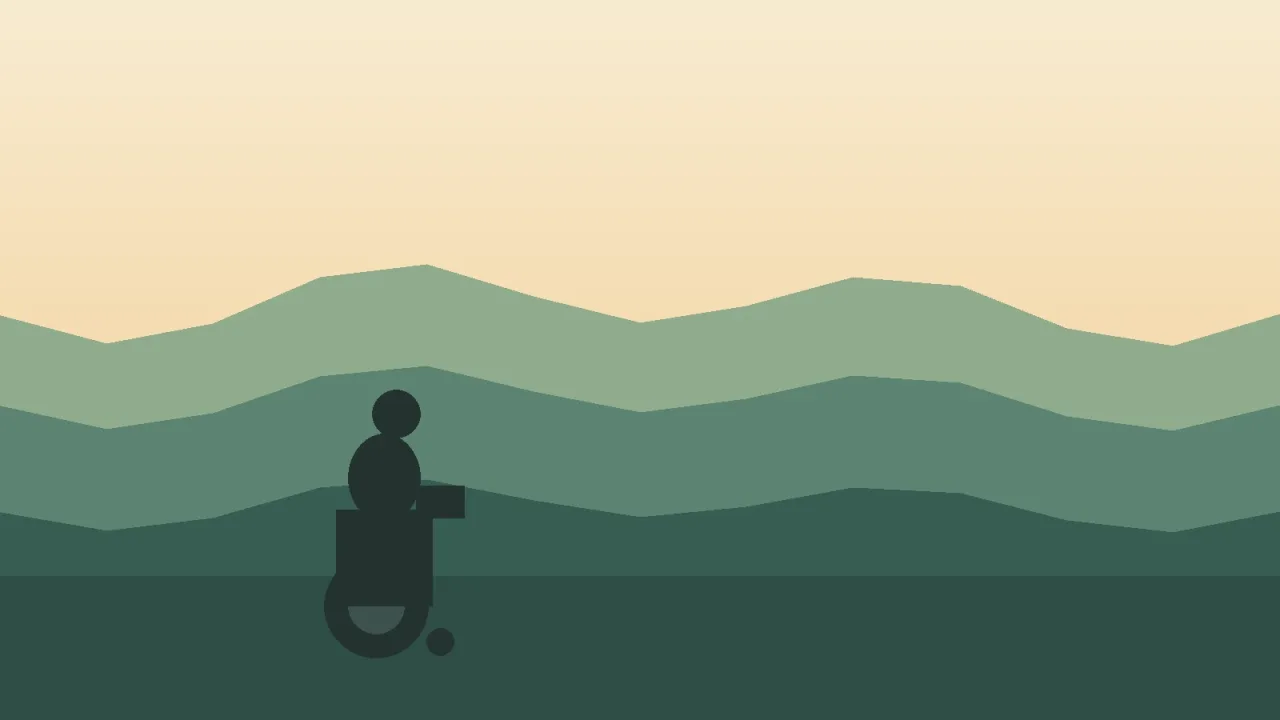 Ilustración genérica de una persona usuaria de silla de ruedas mirando un paisaje de sierras