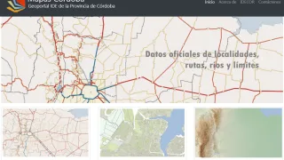 Sección de la página del geoportal IDE de la provincia con un mapa con rutas, límites y localidades marcadas y miniaturas de mapas temáticos abajo